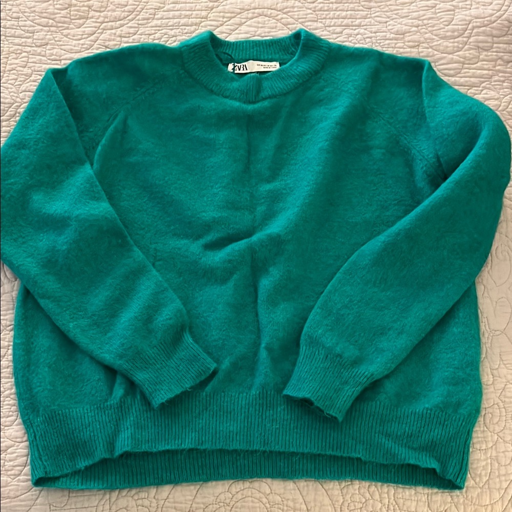Zara Women’s Wool Alpaca Blend Crewneck Teal Pullover Sweater